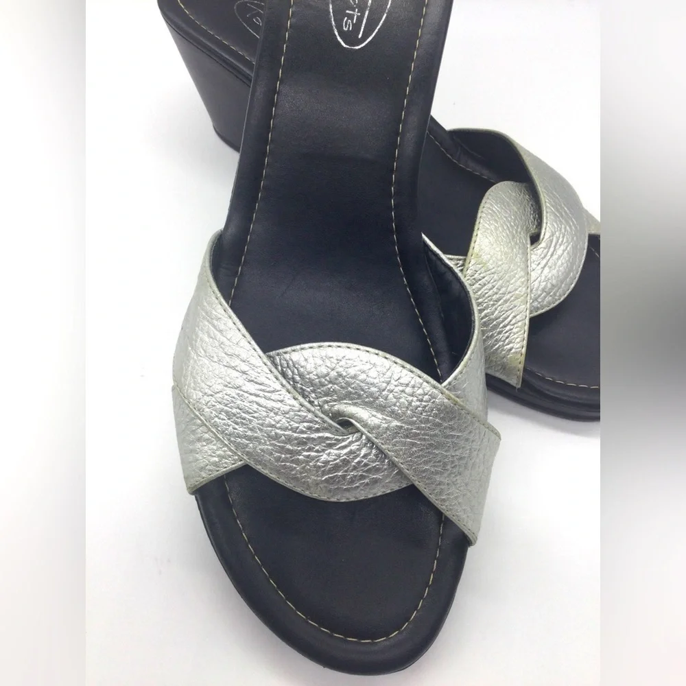 Talbots 9.5 Silver comfy sandal slides twist metallic resort‎ wedge